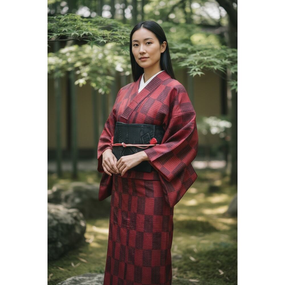 Vintage Oshima Tsumugi Kimono Set Silk | Traditional Japanese Kimono Obi Obijime